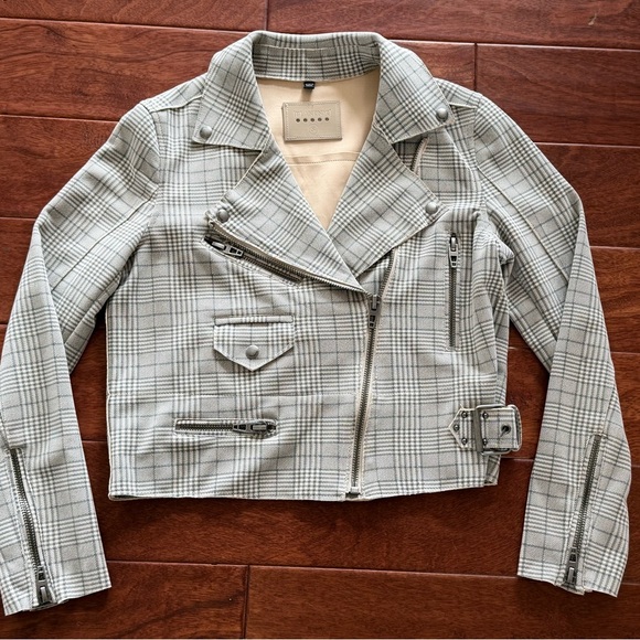 Blank NYC Grey and Cream Glen Plaid Women's Moto Jacket - Small - Like New! - Picture 2 of 10